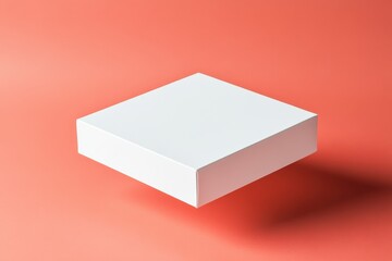 Poster - Minimalist white box levitating against a vibrant coral background showcasing simplicity and modern design