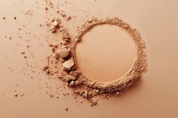 Poster - Colorful loose powder arranged in a circular pattern on a smooth surface showcasing makeup artistry and beauty products near a vanity