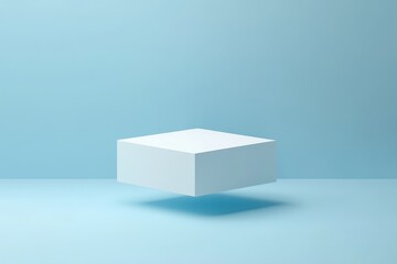 Fototapete - Floating white box against a blue background showcasing product display concepts in a minimalist design