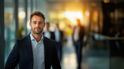 handsome businessman wearing black suit standing in office