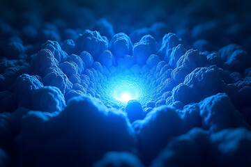 Wall Mural - mystical blue light emanating from cloudy depths abstract art digital artwork atmospheric view