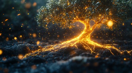 Canvas Print - glowing tree of life: a mystical, golden-lit artwork