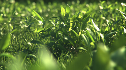 Wall Mural - Lush green plants growing in vibrant field