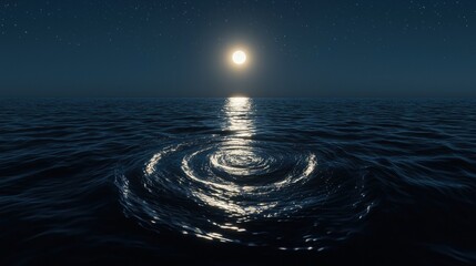 Wall Mural - a glowing spiral of water under a radiant full moon, constellations guiding its flow across the nigh