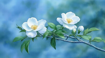 Wall Mural - beautiful watercolor flowers with soft blue background