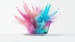 © Olga - Colorful powder explodes from a silver laptop isolated on white background with copy space