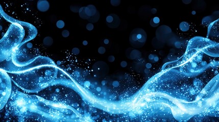 Wall Mural - abstract blue light swirls with bokeh effects on black background