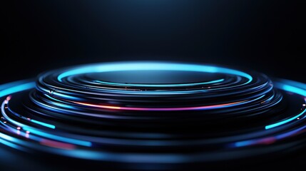 Wall Mural - futuristic glowing circular layers in dark environment highlighted by neon lights