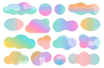 Wall Mural - a set of colorful pastel gradient cloud shapes, flat vector graphic design elements on a white