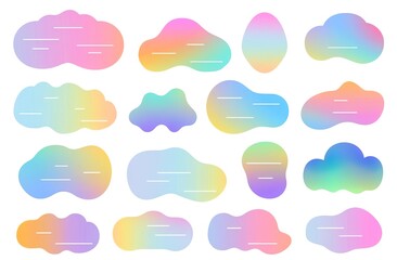 Wall Mural - a set of colorful pastel gradient cloud shapes, flat vector graphic design elements on a white