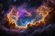 © Роман Булатов - A cosmic nebula presents a breathtaking display of violet and blue hues, swirling gas and dust illuminating the vastness of deep space Generative AI