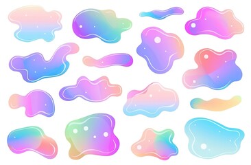 Wall Mural - colorful pastel liquid shape vector set, soft gradient color cloud sticker clip art on a white