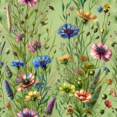  A field Wildflowers of flowers with a variety ai generated