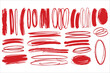 © Mahmud Hasan Rashed - Hand-drawn red marker brush strokes and scribbles vector design. Red marker pen scribble strokes and circles vector. Red marker pen circles, underlines, and doodle strokes vector