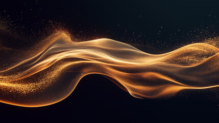 Wall Mural - golden dust wave: a mesmerizing display of shimmering particles undulates across a dark canvas, evok