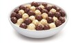 © AlexandraRooss - Bright white ceramic bowl showcasing creamy milk with crunchy chocolate and vanilla flavored cereal balls