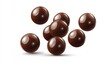 © AlexandraRooss - Falling round chocolate balls suspended midair with smooth glossy texture on pure white backdrop in a delicious display