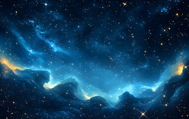 an artistic rendering of a vibrant blue nebula with stars and cosmic dust in deep outer space view