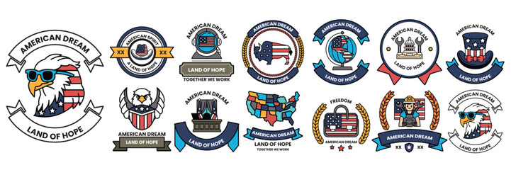 Wall Mural - set of illustrations in the concept of america in line drawing style