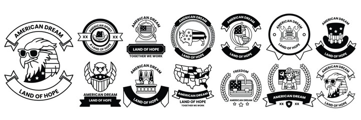 Wall Mural - set of illustrations in the concept of america in line drawing style