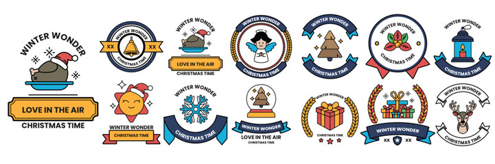 Wall Mural - set of illustrations in the concept of snow and christmas in line drawing style