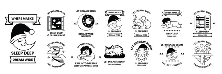 Wall Mural - set of illustrations in the concept of good sleep in a line style