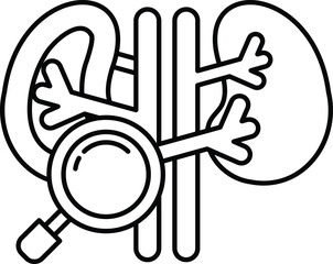 Wall Mural - cartoon drawing of a kidney with a magnifying glass on it