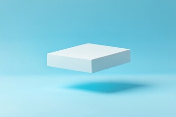 Fototapete - Floating white cube against a blue background creating a minimalist aesthetic in a modern design context