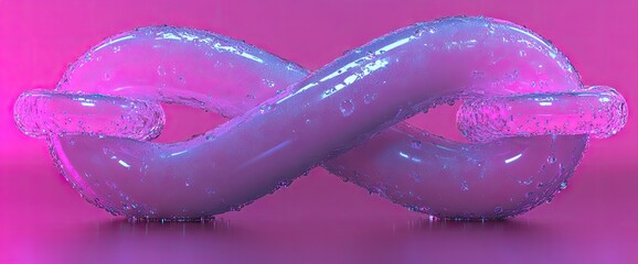 Pink infinity loop object, shiny, drops