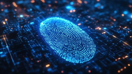 A digital fingerprint scan on a futuristic blue interface, symbolizing identity theft protection.