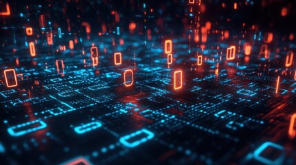 Abstract digital data stream, glowing binary code, futuristic technology.