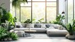 © shamm - Verdant Haven A Serene Living Room Bathed in Natural Light and Greenery