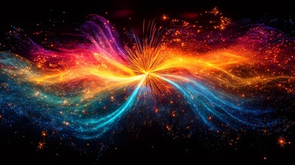 Wall Mural - colorful energy waves emanating from central point on black background
