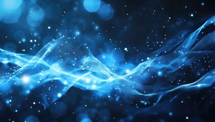 Abstract blue ethereal waves with glittering particles