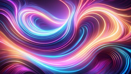 Wall Mural - softly glowing neon lights in a swirly abstract pattern on a light background neon art
