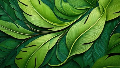 Wall Mural - elegant tropical leaf texture featuring detailed abstract green patterns n a beautiful nature inspired backdrop ideal for desktop wallpapers digital artwork and creative projects