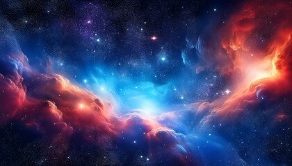 vast space with blue and red glowing gas clouds astronomy space background