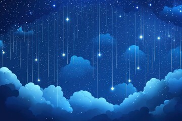 Wall Mural - Magical night sky with falling stars and clouds.