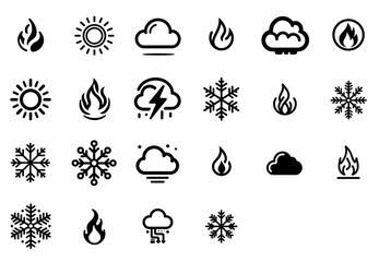 nature weather icon set in black outline style