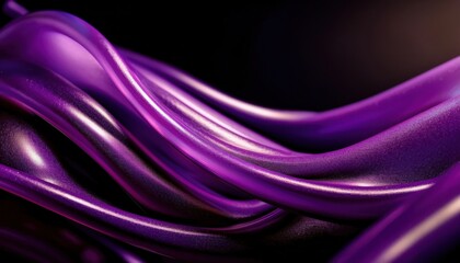 Leinwandbilder - fluid purple glass waves with reflective surface on black background, abstract futuristic texture for digital design and decor

