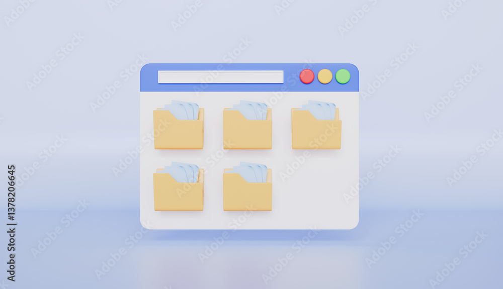 Desktop Interface Window with File Folder, Open Folder Icon, File for ...