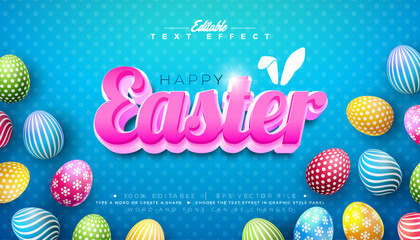 happy easter 3d text effect design. editable and scalable vector graphic style effect with colorful 