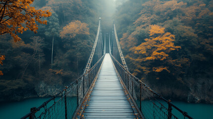 Poster - a beautifully symmetrical bridge stretching over a golden river