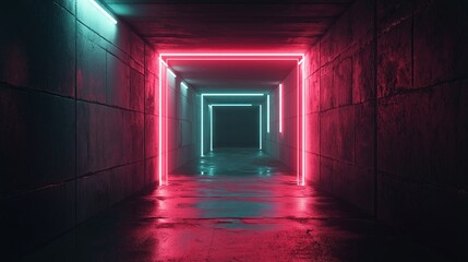 Aufkleber - A dark, minimalist neon grid fading into infinite space