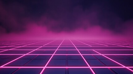 Fototapete - A dark, minimalist neon grid fading into infinite space