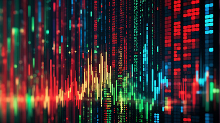 Aufkleber - Abstract digital image with vertical lines and colorful blocks creates a dynamic display. Resembles data streams or sound waves in a vibrant technological style.
