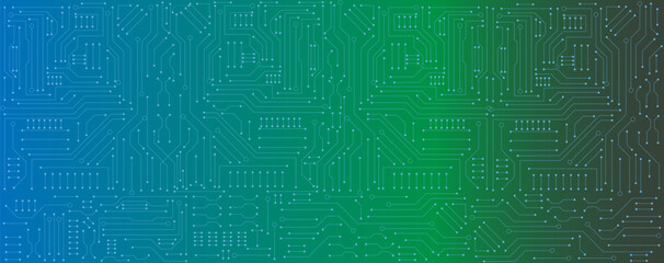 Wall Mural - circuit board electronic or electrical line on green engineering technology concept vector panorama 
