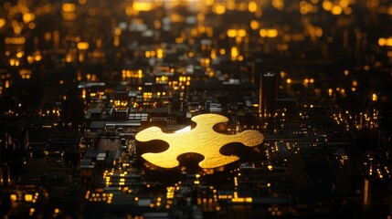 Digital puzzle pieces that glow interlock perfectly, set against a futuristic blue abstract background representing API integration and seamless connectivity