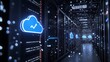 © aironamad - A Digital Cloud Icon Representing Data Transfer in a Modern Server Room Environment