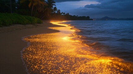 Fototapete - A surreal beach with sand that glows like liquid gold